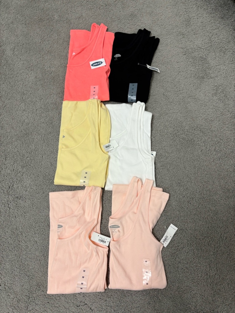 Old Navy 6 tank tops ribbed size medium pink black white yellow - Picture 2 of 7